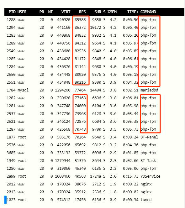 服务器因php-fpm占满内存导致卡顿的问题